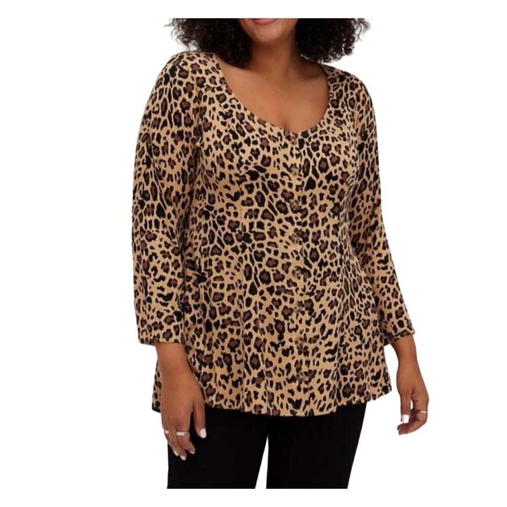 Torrid Top Women 2X Tan Leopard Print Safari Neutral Office Summer Boho Western